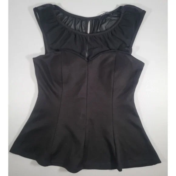 French Kiss Black Peplum Corset Women's Top Size Small Sheer Mesh Open Back - Picture 1 of 7